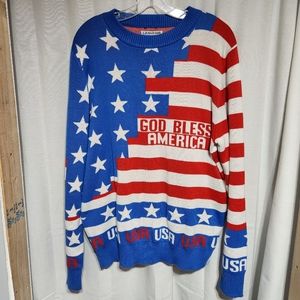 LA Police Gear American Flag Ugly Christmas Sweater USA Red White Blue Large